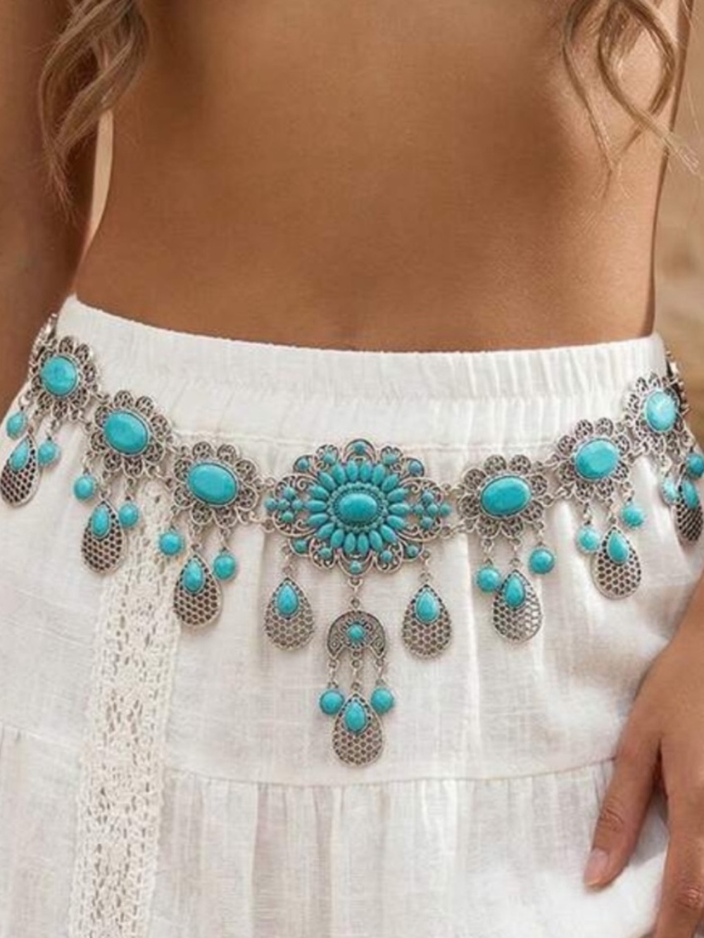 Turquoise Boho Statement Waist Chain Belt